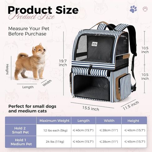 Double Cat Backpack Carrier for 2 Cats, Double-Compartment Pet Carrier Backpack for Two Small Cat or One Medium Cat, Cats Carrier Backpack Dog Carrier Backpack Fits Up to 24 Lbs,Black in Kuwait