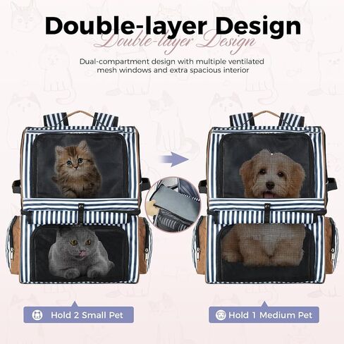 Double Cat Backpack Carrier for 2 Cats, Double-Compartment Pet Carrier Backpack for Two Small Cat or One Medium Cat, Cats Carrier Backpack Dog Carrier Backpack Fits Up to 24 Lbs,Black in Kuwait