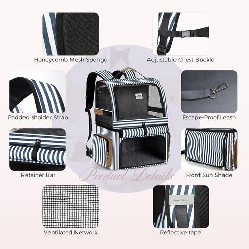 Double Cat Backpack Carrier for 2 Cats, Double-Compartment Pet Carrier Backpack for Two Small Cat or One Medium Cat, Cats Carrier Backpack Dog Carrier Backpack Fits Up to 24 Lbs,Black in Kuwait