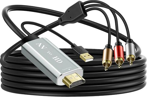 RCA to HDMI Converter for Smart TV - Composite AV to HDMI 1080P Aluminum Alloy Video Audio Adapter for VCR/DVD/VHS Player/Roku/PS2 Game Console/N64/Wii - 6 Feet (Golden) in Kuwait