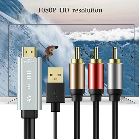 RCA to HDMI Converter for Smart TV - Composite AV to HDMI 1080P Aluminum Alloy Video Audio Adapter for VCR/DVD/VHS Player/Roku/PS2 Game Console/N64/Wii - 6 Feet (Golden) in Kuwait