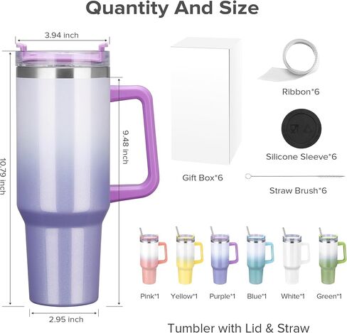 FASTSUB 40 oz Sublimation Tumbler with Handle Glitter Bulk Double Wall Vacuum Insulated Travel Cups Gifts for Tumbler Heat Press Multicolored 12 Pack in Saudi Arabia
