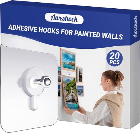 Picture Hangers Without Nails, Nail Free Wall Hangers,20 Counts Adhesive Wall Hooks for Hanging with Waterproof and Oilproof,13 lbs Load Max in Saudi Arabia