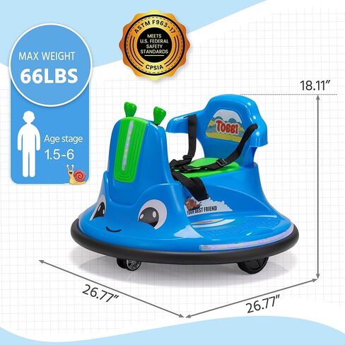 TOBBI Toddlers Bumper Car, 12v Baby Electric Ride On Snail Shape Toy with Remote Control/Children DIY Funny Stickers/360 Degree Spin for Kids of Ages 1.5-9 (Purper) in Kuwait