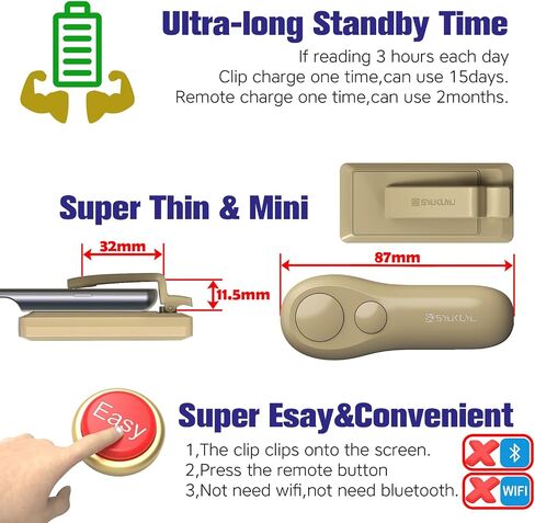 SK SYUKUYU Page Turner for Kindle Paperwhite Oasis Kobo eReaders Accessories, RF Remote Control Page Turner Clicker for ipad Tablets Reading Novels Comics, Remote Camera and Video Button(Black) in Saudi Arabia
