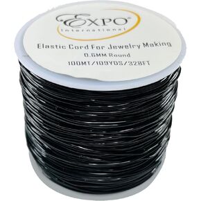 Expo International Elastic String Cord, 1 mm Wide Premium Stretchy String Cord for Jewelry Making, Thin Bracelet Cord, Versatile Jewelry Cord, Roll/Spool of 100 Meters, Black