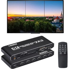 Video Wall Controller, 4K@30Hz 2X3 TV Wall Processor with 1 HDMI Input+ 6 HDMI Output + Audio Out, with RS232. Support 180° Rotate, 6 HDMI Output Support Images Stitching 2x3 2x2 1x6 6x1 etc