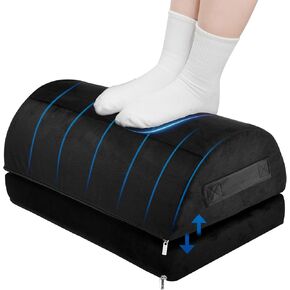 Heated Foot Rest for Under Desk at Work, Ergonomic Footrest Warmer for Office, Foot Warmers for Feet with Double Layer Adjustable Height and Washable Cover, Black