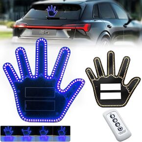 Hand Gesture Light for Car, LED Sign with 4 Modes for Truck, Fun Car Finger Light with Remote, Funny Glogesture Hand Light for Car, SUV - Amber