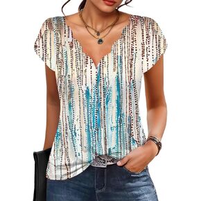 Womens Summer Tops Seashell Edge V Neck Shirts Petal Short Sleeve Top Dressy Casual Tunic Blouses