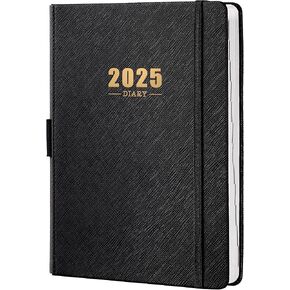 2025 Daily Planner - Daily Planner One Page Per Day, JAN - DEC 2025 Planner, Daily Hourly Planner, Faux Soft Leather Cover - 60-Minute Interval(5.8" x 8.4", Black, Thick Paper)