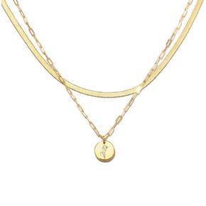 Gold Layered Necklaces for Women, Birth Flower Necklace, 18K Gold Plated layering Herringbone Snake Paperclip Chain Coin Choker Pendant Jewelry Gifts for Women, Dainty Gold Necklace Set