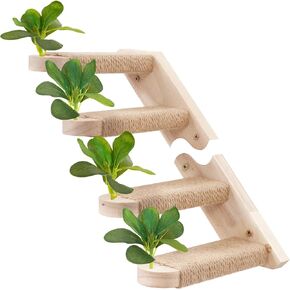 2 Packs Cat Wall Shelves, Cat Wall Steps,Cat Stairs for Wall, Wall Mounted Cat Climbing Stairs Shelf with Jute Scratching and Artificial Leaf, Cat Wall Furniture, Cat Ladder for Wall, Cat Shelf Right