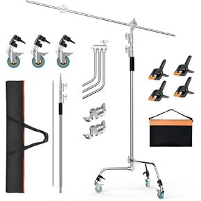 EMART 100% Stainless Steel C Stand with Boom Arm, Max Height 10.8ft/330cm Heavy Duty Light Stand with 4.1ft/126cm Holding Arm, Photography C-Stand for Studio Monolight, Softbox, Reflector