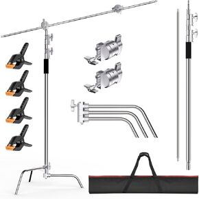 EMART 100% Stainless Steel C Stand with Boom Arm, Max Height 10.8ft/330cm Heavy Duty Light Stand with 4.1ft/126cm Holding Arm, Photography C-Stand for Studio Monolight, Softbox, Reflector