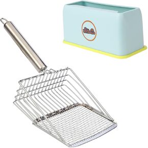 Cat Litter Scoop, Metal cat Litter scoopers, Deep Shovel,cat Litter Sifter, Kitten Poop Sifting,Heavy Duty Speed Sifter for Litter Box,Litter Scooper with Holder（Silvery-Blue）