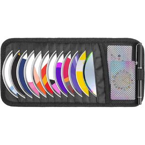Black Car CD Case Holder DVD Vehicle Visor Storage Orangizer Large Capacity CD Visor Case with 12 DVD Storage Sleeves 1 Mesh Pocket 1 Pen Holder and Elastic Strap