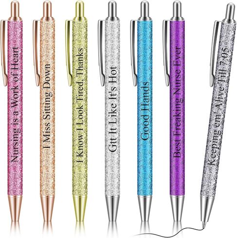 Geyee 7 Pcs Nurse Pens Funny Glitter Nurse Appreciation Gifts Nursing Ball Point Retractable Black Ink Pens for Women Men Office Supplies(Teacher) in Saudi Arabia