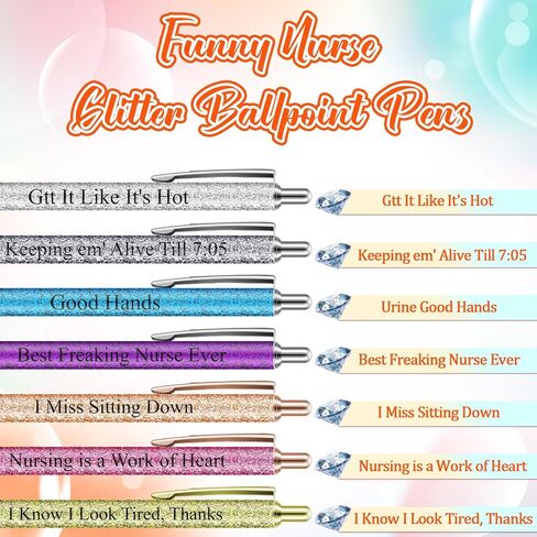 Geyee 7 Pcs Nurse Pens Funny Glitter Nurse Appreciation Gifts Nursing Ball Point Retractable Black Ink Pens for Women Men Office Supplies(Teacher) in Saudi Arabia