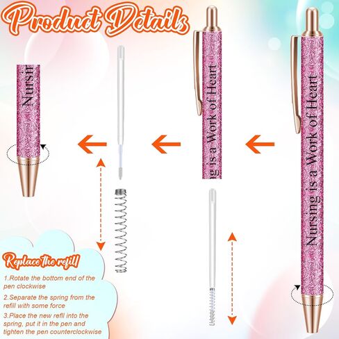 Geyee 7 Pcs Nurse Pens Funny Glitter Nurse Appreciation Gifts Nursing Ball Point Retractable Black Ink Pens for Women Men Office Supplies(Teacher) in Saudi Arabia