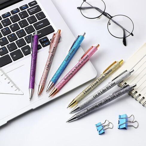 Geyee 7 Pcs Nurse Pens Funny Glitter Nurse Appreciation Gifts Nursing Ball Point Retractable Black Ink Pens for Women Men Office Supplies(Teacher) in Saudi Arabia