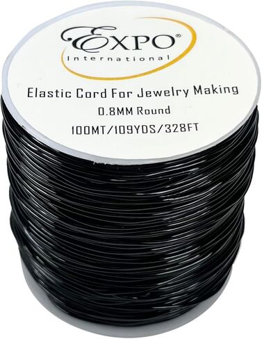 Expo International Elastic String Cord, 1 mm Wide Premium Stretchy String Cord for Jewelry Making, Thin Bracelet Cord, Versatile Jewelry Cord, Roll/Spool of 100 Meters, Black in Kuwait
