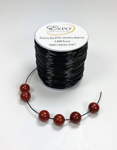 Expo International Elastic String Cord, 1 mm Wide Premium Stretchy String Cord for Jewelry Making, Thin Bracelet Cord, Versatile Jewelry Cord, Roll/Spool of 100 Meters, Black in Kuwait