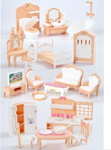 35 Pcs Dollhouse Furniture Accessories Set Mini House Furniture Small Dollhouse Miniature Furniture Play House Accessories 1:12 Tiny Kitchen Bedroom LivingRoom Bathroom Boy Girl Toddler3Y+ (A Set) in Saudi Arabia