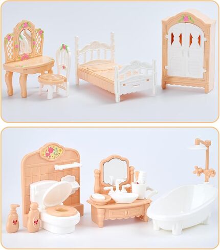 35 Pcs Dollhouse Furniture Accessories Set Mini House Furniture Small Dollhouse Miniature Furniture Play House Accessories 1:12 Tiny Kitchen Bedroom LivingRoom Bathroom Boy Girl Toddler3Y+ (A Set) in Saudi Arabia