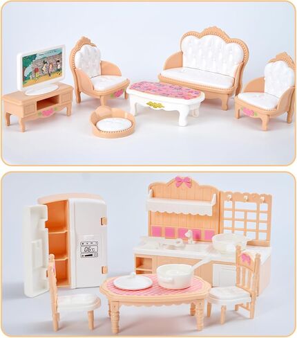 35 Pcs Dollhouse Furniture Accessories Set Mini House Furniture Small Dollhouse Miniature Furniture Play House Accessories 1:12 Tiny Kitchen Bedroom LivingRoom Bathroom Boy Girl Toddler3Y+ (A Set) in Saudi Arabia