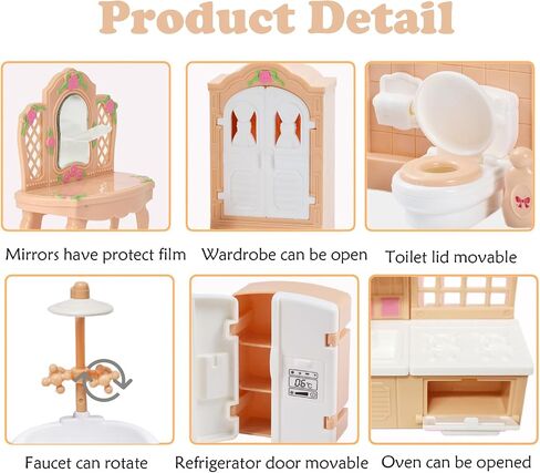 35 Pcs Dollhouse Furniture Accessories Set Mini House Furniture Small Dollhouse Miniature Furniture Play House Accessories 1:12 Tiny Kitchen Bedroom LivingRoom Bathroom Boy Girl Toddler3Y+ (A Set) in Saudi Arabia