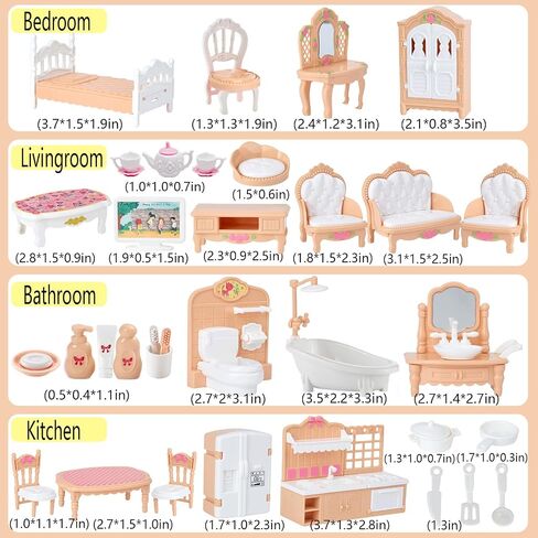 35 Pcs Dollhouse Furniture Accessories Set Mini House Furniture Small Dollhouse Miniature Furniture Play House Accessories 1:12 Tiny Kitchen Bedroom LivingRoom Bathroom Boy Girl Toddler3Y+ (A Set) in Saudi Arabia