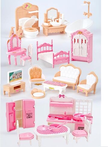 35 Pcs Dollhouse Furniture Accessories Set Mini House Furniture Small Dollhouse Miniature Furniture Play House Accessories 1:12 Tiny Kitchen Bedroom LivingRoom Bathroom Boy Girl Toddler3Y+ (A Set) in Saudi Arabia