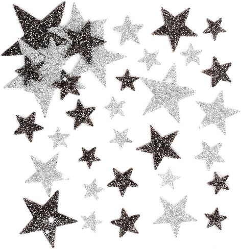 TORC 32Pcs Star Appliques Iron on Patches for Hats, Jeans, Clothing, Shirts, Iron on Glitter Star Applique, Rhinestone Stars Iron on Patches for DIY Crafts (Silver, Mixed Size) in Saudi Arabia