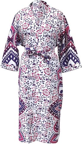 Women's Kimono Robe Long Robes with Colorful Crown Printed Blue Kimono Nightgown, One Size, Colorful Crown Blue in Saudi Arabia