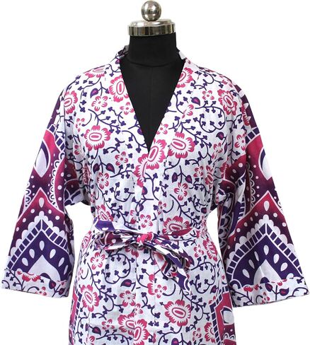 Women's Kimono Robe Long Robes with Colorful Crown Printed Blue Kimono Nightgown, One Size, Colorful Crown Blue in Saudi Arabia
