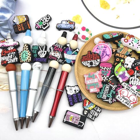 100Pcs Silicone Focal Beads Bulk 100 Deisgns Teacher Mom Animals Halloween Christmas Focal Beads for Pens Keychains DIY Jewelry Making(Mixed 100Designs Focal Beads) in Saudi Arabia