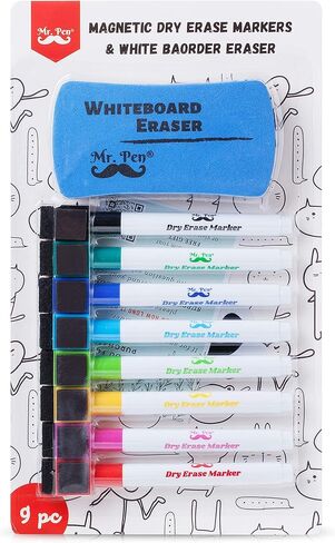 Mr. Pen- Dry Erase Markers with Eraser Cap, 16 Pack with 1 Whiteboard Eraser, Fine Tip, Colorful, Magnetic Dry Erase Markers with Magnet, Dry Erase Markers and Eraser, Dry Erase Marker with Eraser in Saudi Arabia
