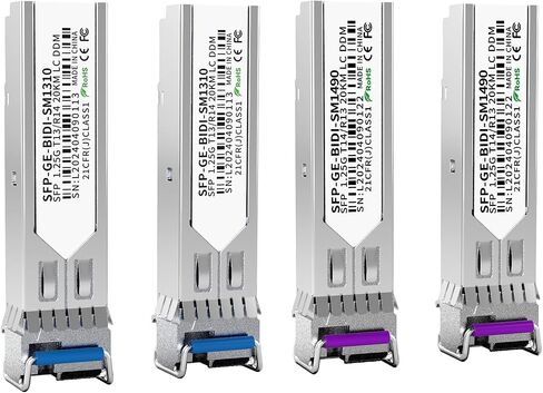 A Pair of 1.25G SFP Bidi Transceiver, 1000Base-BIDI SingleMode Simplex LC Fiber Module for Cisco GLC-BX-D, Ubiquiti UniFi UF-SM-1G-S, Mikrotik and More, SMF 1490nm/1310nm, DDM, up to 20 km in Kuwait