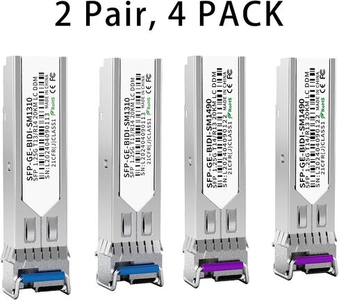 A Pair of 1.25G SFP Bidi Transceiver, 1000Base-BIDI SingleMode Simplex LC Fiber Module for Cisco GLC-BX-D, Ubiquiti UniFi UF-SM-1G-S, Mikrotik and More, SMF 1490nm/1310nm, DDM, up to 20 km in Kuwait