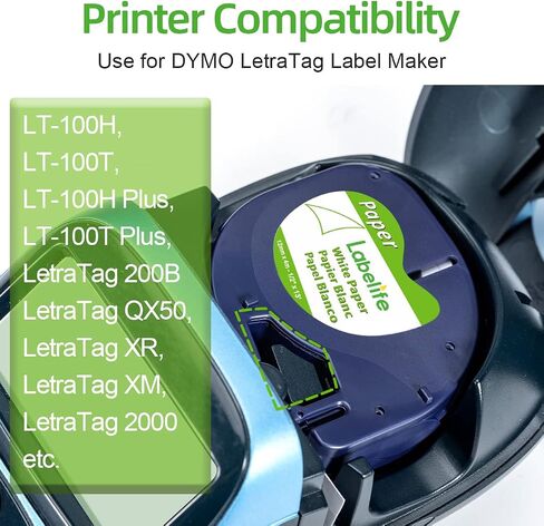 Labelife Replace for Dymo LetraTag Refills White Plastic 12mm x 4m 1/2" x 13' 91331 S0721660 LT Label Maker Tape Refills for DYMO Letra Tag LT-100H LT-100T Plus 200B QX50, 10-Pack in Saudi Arabia
