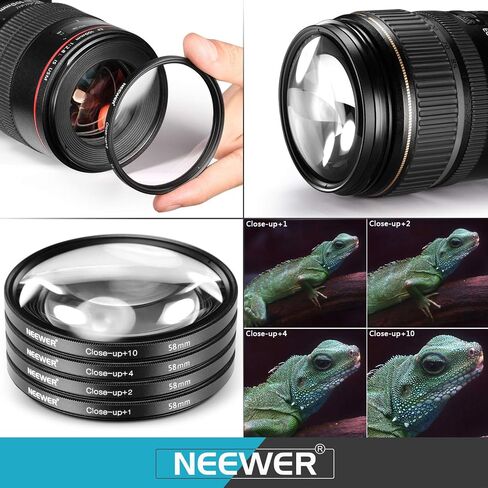 NEEWER 52mm ND/CPL/UV/FLD/Close Up Filter and Lens Accessories Kit with ND2 ND4 ND8, Close Up Filters(+1/+2/+4/+10), Tulip Lens Hood, Collapsible Rubber Lens Hood, Lens Cap, Filter Pouch in Saudi Arabia