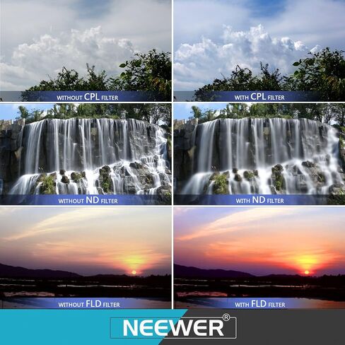 NEEWER 52mm ND/CPL/UV/FLD/Close Up Filter and Lens Accessories Kit with ND2 ND4 ND8, Close Up Filters(+1/+2/+4/+10), Tulip Lens Hood, Collapsible Rubber Lens Hood, Lens Cap, Filter Pouch in Saudi Arabia