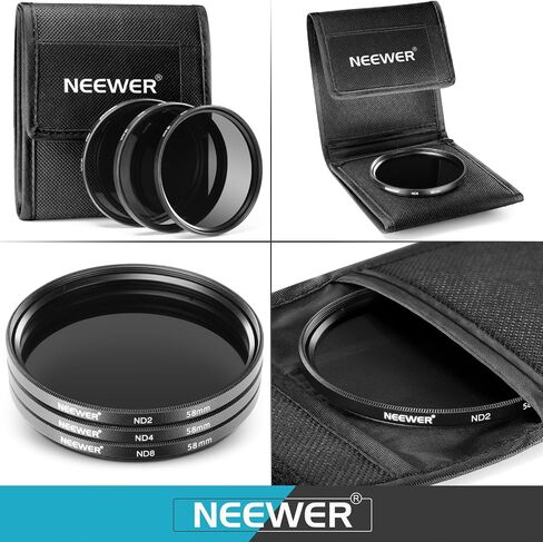 NEEWER 52mm ND/CPL/UV/FLD/Close Up Filter and Lens Accessories Kit with ND2 ND4 ND8, Close Up Filters(+1/+2/+4/+10), Tulip Lens Hood, Collapsible Rubber Lens Hood, Lens Cap, Filter Pouch in Saudi Arabia