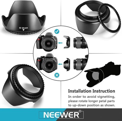 NEEWER 52mm ND/CPL/UV/FLD/Close Up Filter and Lens Accessories Kit with ND2 ND4 ND8, Close Up Filters(+1/+2/+4/+10), Tulip Lens Hood, Collapsible Rubber Lens Hood, Lens Cap, Filter Pouch in Saudi Arabia