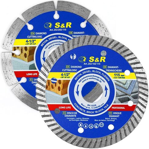 S&R Turbo Diamond Cutting Disc 180 mm / 7 Inch (180 x 10 x 22.2 / 15.88 mm), with Rhombus Hole and Reducer 22.23 mm to 15.88 mm Bore, for Concrete, Brick, Masonry, Tiles in Saudi Arabia