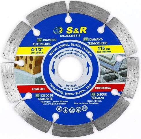 S&R Turbo Diamond Cutting Disc 180 mm / 7 Inch (180 x 10 x 22.2 / 15.88 mm), with Rhombus Hole and Reducer 22.23 mm to 15.88 mm Bore, for Concrete, Brick, Masonry, Tiles in Saudi Arabia