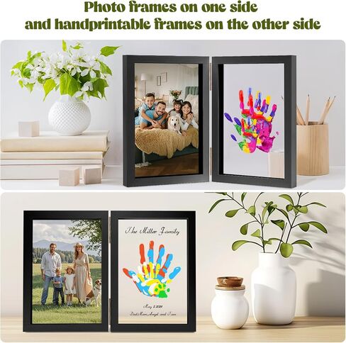 Family Handprint Kit, DIY Baby Hand and Footprint Handmade Keepsake Wooden Frame, Family Gifts with 5 Non-Toxic Baby-Safe Paint, Ideas Gift for New Parents Couple Friends in Kuwait