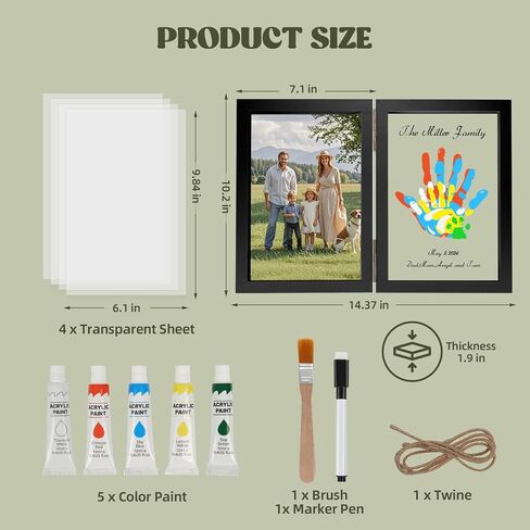 Family Handprint Kit, DIY Baby Hand and Footprint Handmade Keepsake Wooden Frame, Family Gifts with 5 Non-Toxic Baby-Safe Paint, Ideas Gift for New Parents Couple Friends in Kuwait