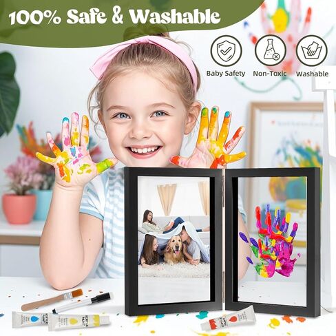 Family Handprint Kit, DIY Baby Hand and Footprint Handmade Keepsake Wooden Frame, Family Gifts with 5 Non-Toxic Baby-Safe Paint, Ideas Gift for New Parents Couple Friends in Kuwait